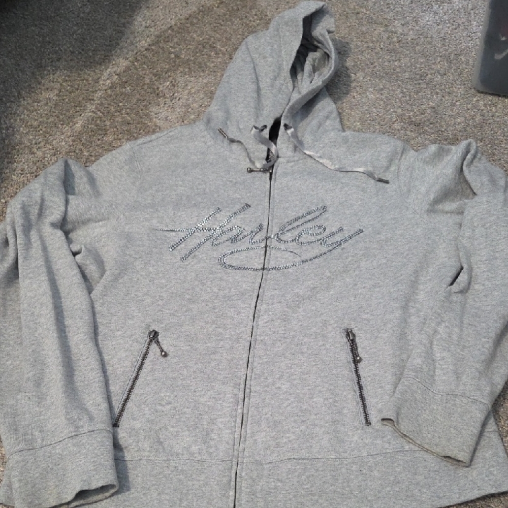 Harley-Davidson Gray Studded Script Zip Hoodie - image 1